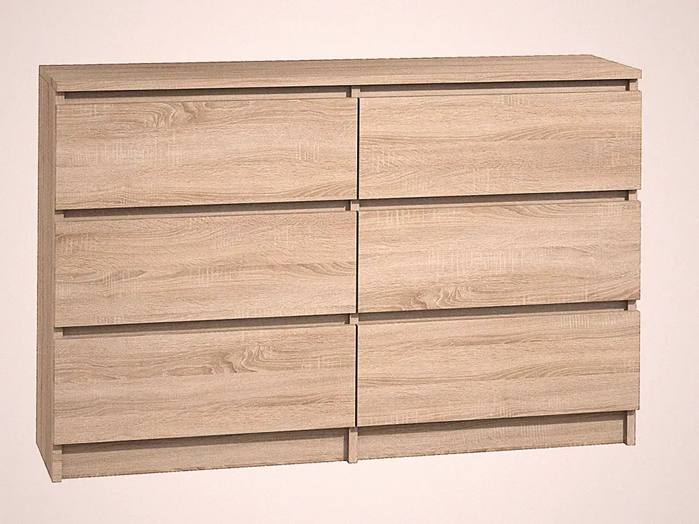 Kommode mit 6 Schubladen 140cm Möbel Schrank Sideboard Schubladenschrank Sonoma