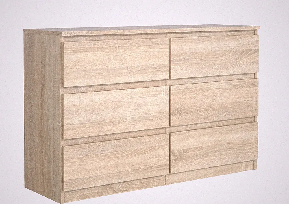 Kommode mit 6 Schubladen Breite: 120 cm - Schubladenschrank - Sideboard Sonoma