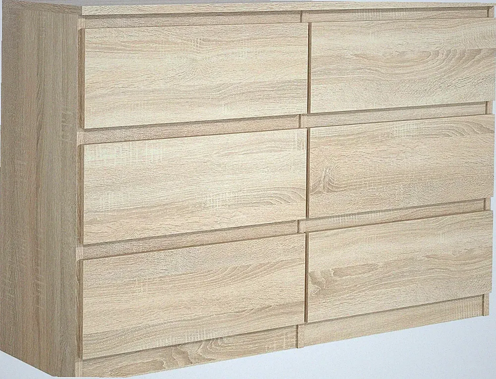 Kommode mit 6 Schubladen Breite: 140 cm - Schubladenschrank - Sideboard Sonoma