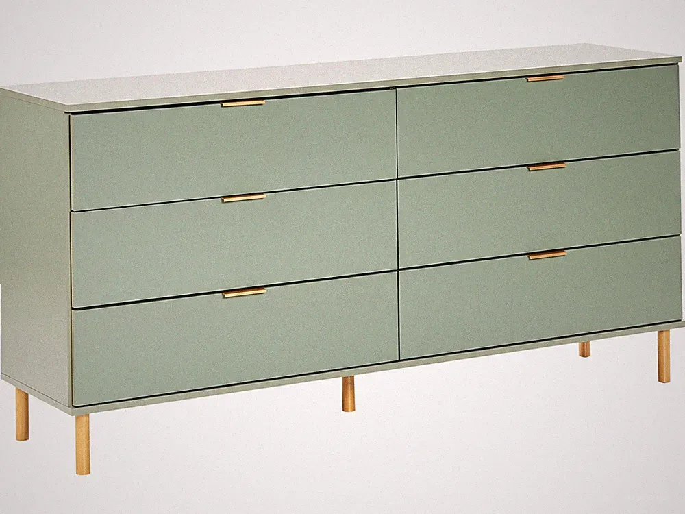 Kommode mit 6 Schubladen grün Holzfuße goldene Griffe Retro-Design Walpole