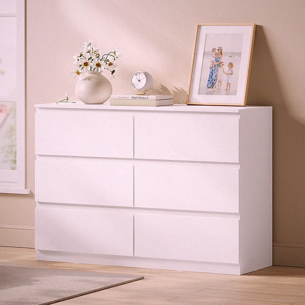 Kommode mit 6 Schubladen Komodenschrank für Schlafzimmer Schubladenschrank Weiß
