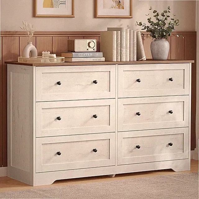 Kommode mit 6 Schubladen Landhausstil Weiß 120x40x78