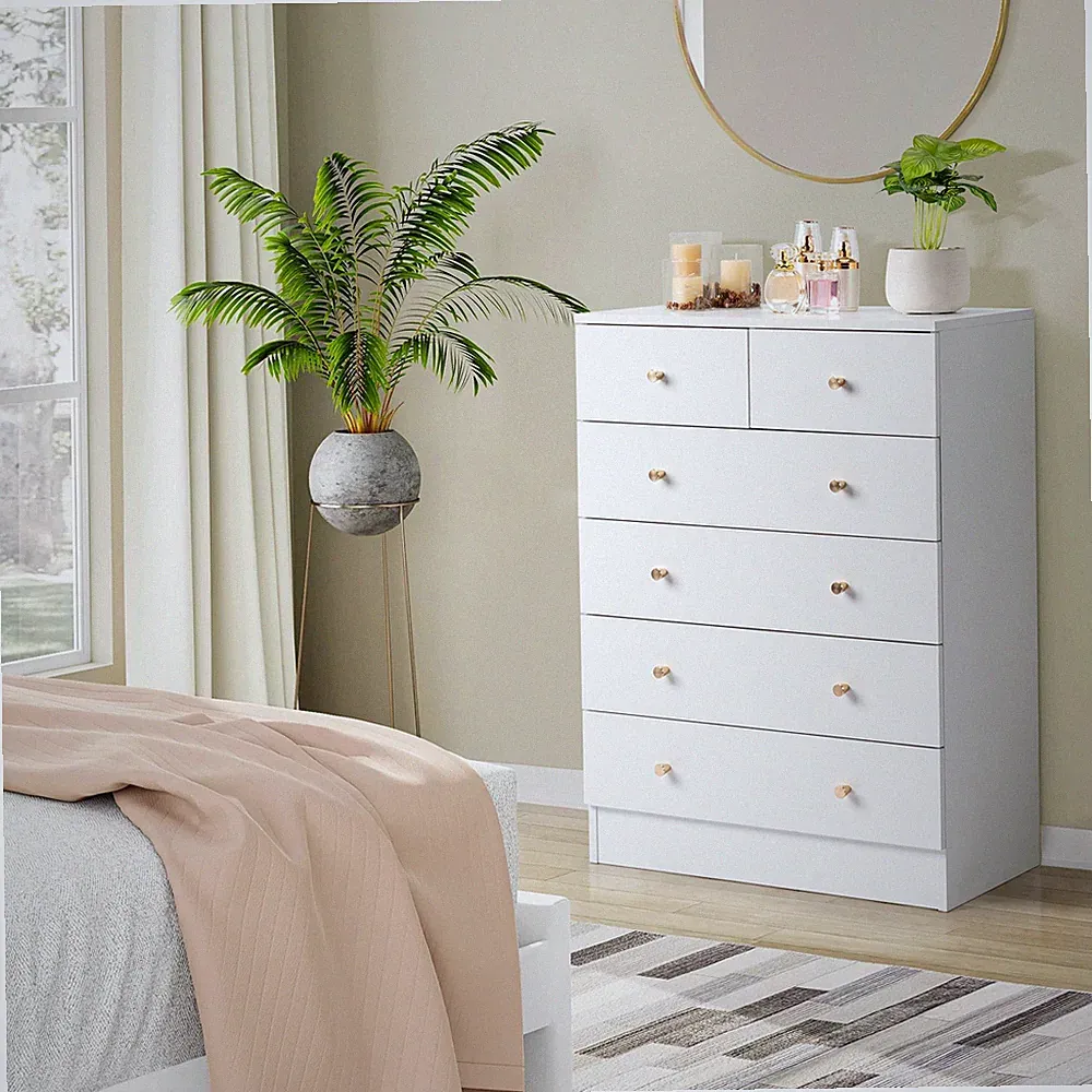 Kommode mit 6 Schubladen Sideboard Schrank Anrichte holz Moderne Möbel Weiß DE