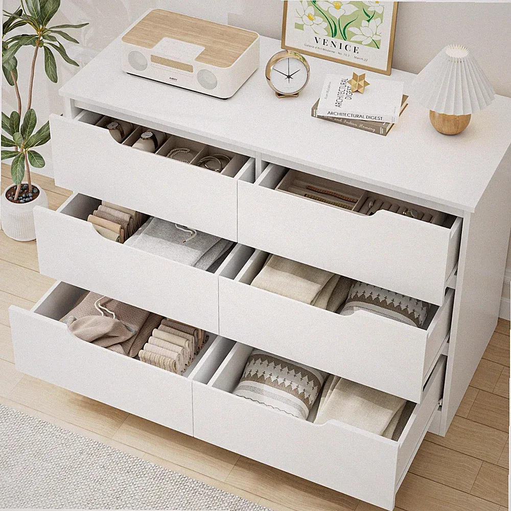 Kommode mit 6 Schubladen, Sideboard Schubladenschrank aus Holz, Kommode Weiß
