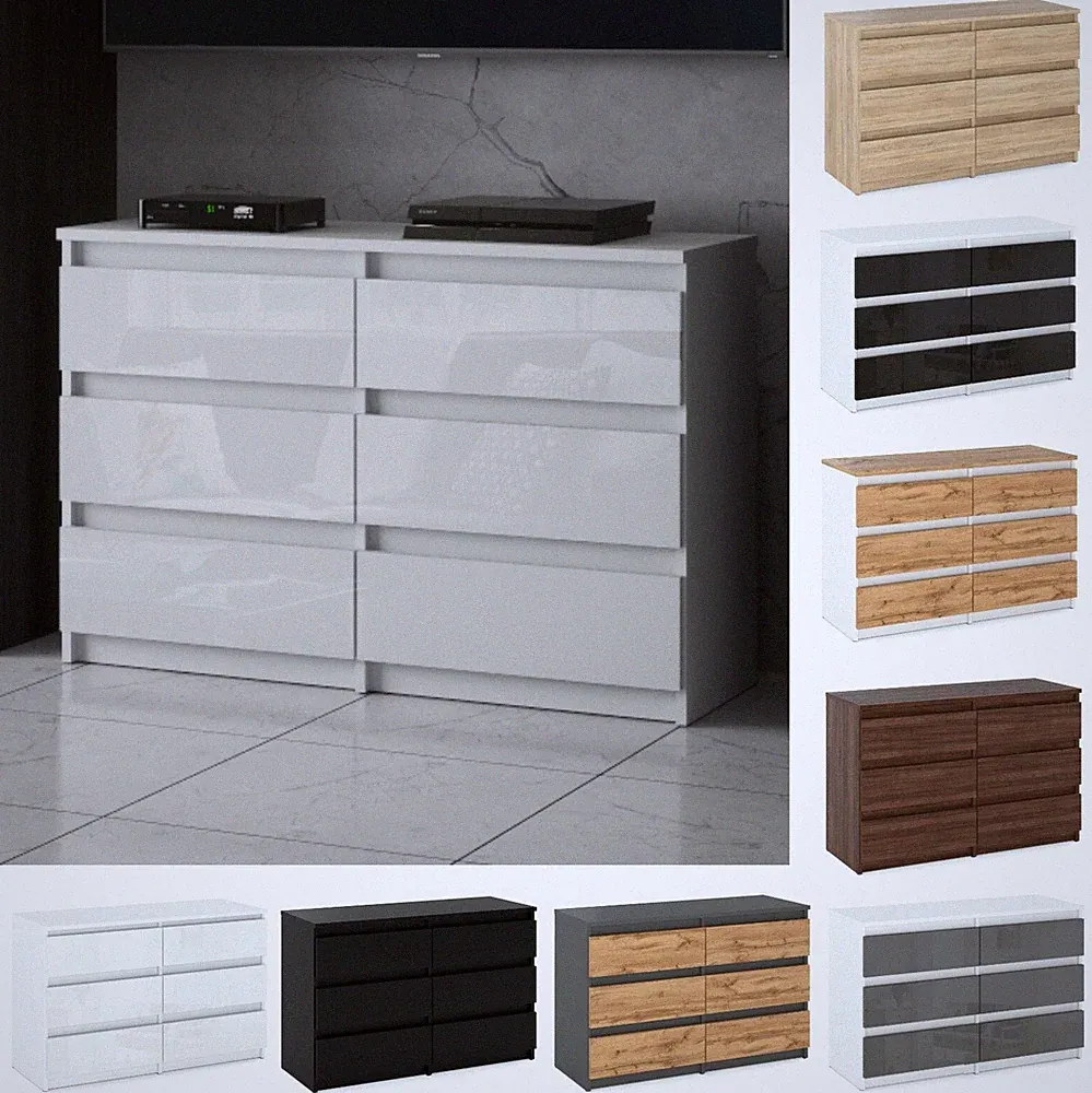 Kommode mit 6 Schubladen Sideboard Schubladenschrank Kleiderschrank Weiß Schwarz