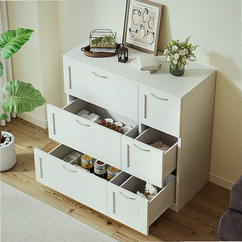 Kommode mit 6 Schubladen Sideboard Weiß Anrichte Schubladenschrank modern Möbel