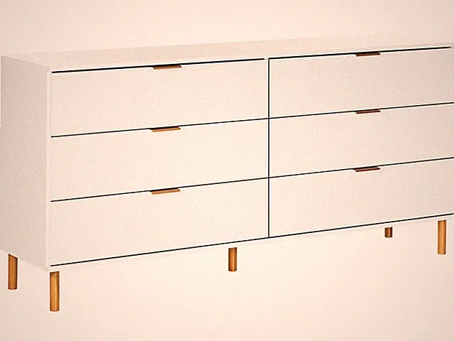 Kommode mit 6 Schubladen weiß Holzfuße goldene Griffe Retro-Design Walpole