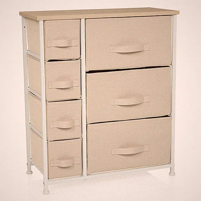 Kommode mit 7 Schubladen aus Stoff Sideboard Schrank mit Metallgestell Flur Büro