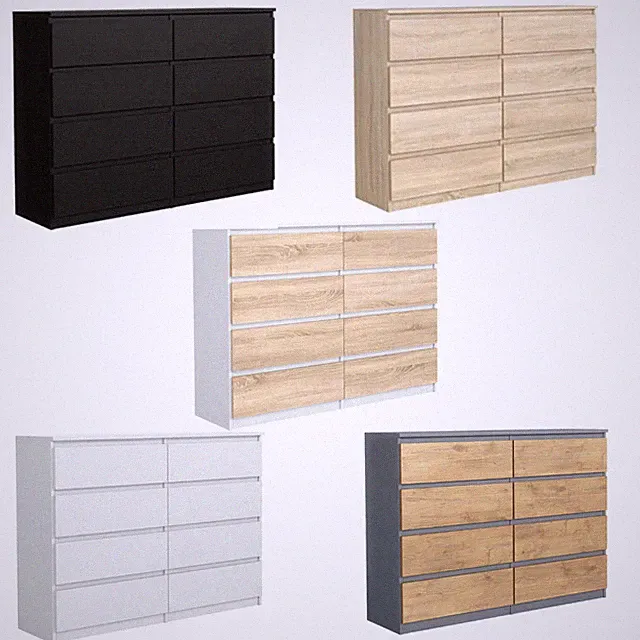 Kommode mit 8 Schubladen 120 cm - Sideboard - Schubladenschrank - 5 Farben