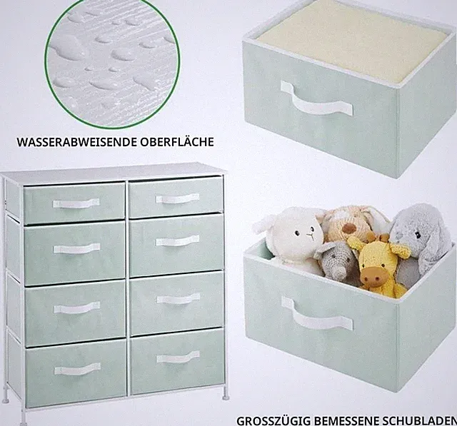 Kommode mit 8 Schubladen Schubladenschrank Kleiderkommode mDesign mintgrün/weiß