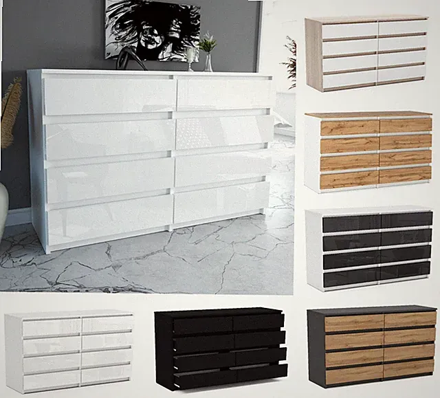 Kommode mit 8 Schubladen Sideboard Schubladenschrank Kleiderschrank Weiß Schwarz