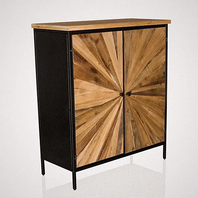 Kommode mit Doppeltüre aus massiven Holz, Schrank Sideboard Flur Metallbeine