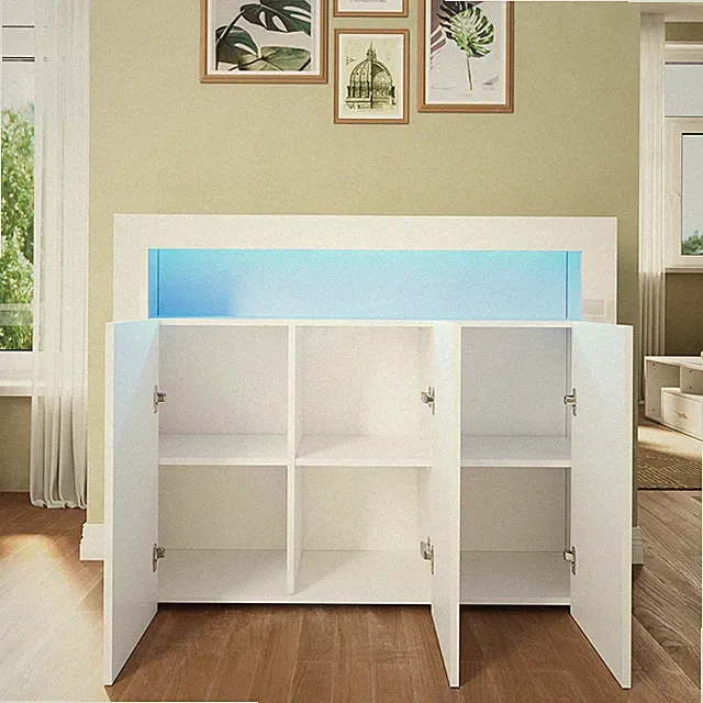 Kommode mit LED Sideboard Küchenschrank Schrank Highboard Weiß Hochglanz 116cm