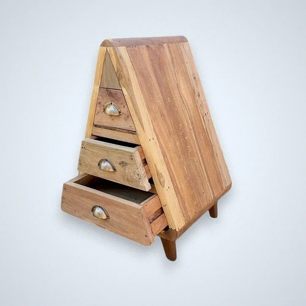 Kommode mit Schubladen Dreieck-Form 72 cm hoch recyceltes Teakholz massiv