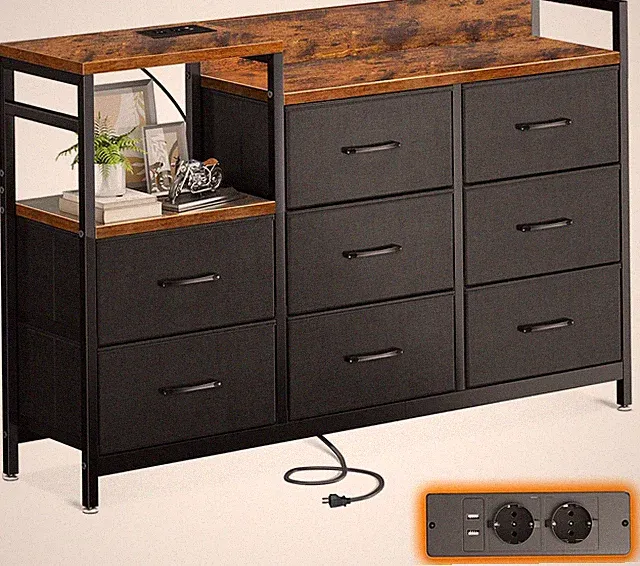 Kommode mit Schubladen für Schlafzimmer Wohnzimmer USB AC Anschlüsse große Stoff