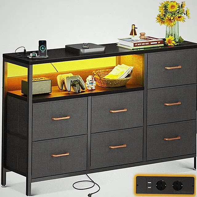 Kommode mit Schubladen, mit FarbwechselLEDStreifen und 2 USB & 2 AC Ports Ste...