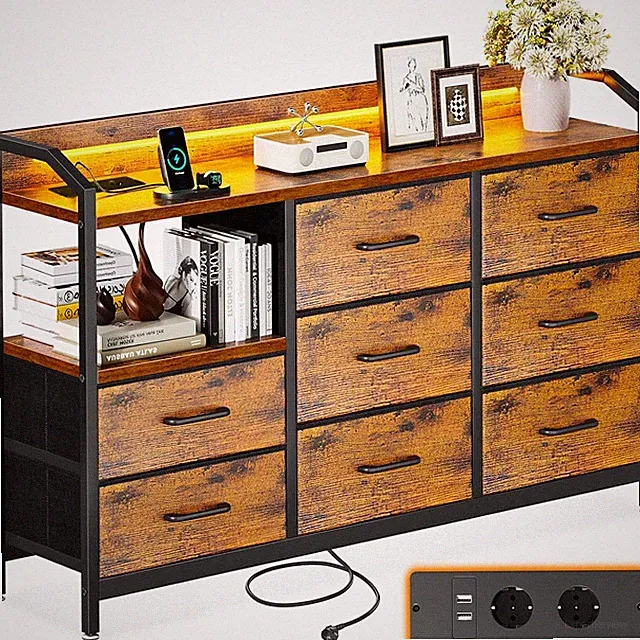 Kommode mit Schubladen, Schubladenschrank mit LED-Lichtstreifen 110x30x88cm