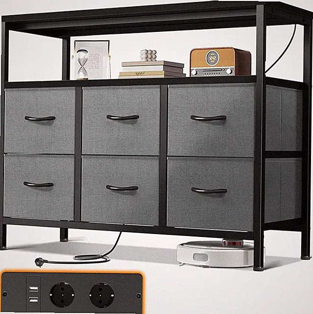 Kommode mit Schubladen und Ladefunktion für Schlafzimmer Wohnzimmer, schwarz, 6