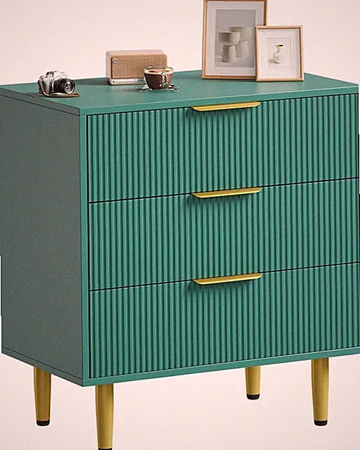 Kommode Modernes Sideboard Aus Holz Mit 3 Schubladen, Goldenen Metallgriffen