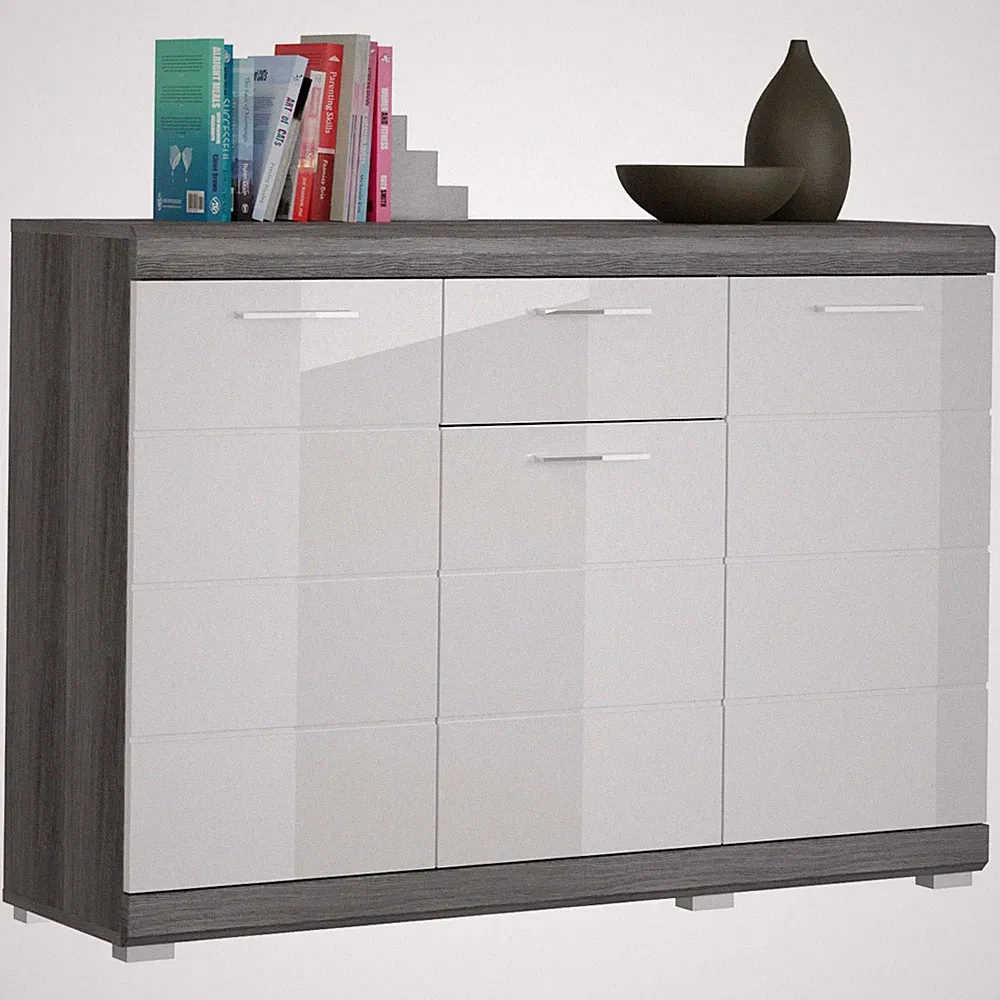 Kommode - Rauchsilber - weiß Hochglanz - 120 cm Sideboard Kommode TV Sideboard