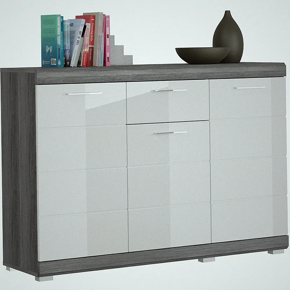 Kommode - Rauchsilber - weiß Hochglanz - 120 cm Sideboard Kommode TV Sideboard