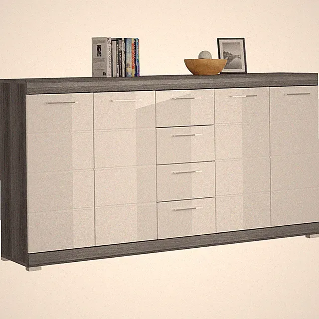 Kommode - Rauchsilber - weiß Hochglanz - 165 cm breit Sideboard Anrichte