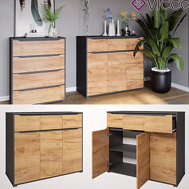 Kommode Ruben 120 x 102 cm Anthrazit Eiche Sideboard Vicco