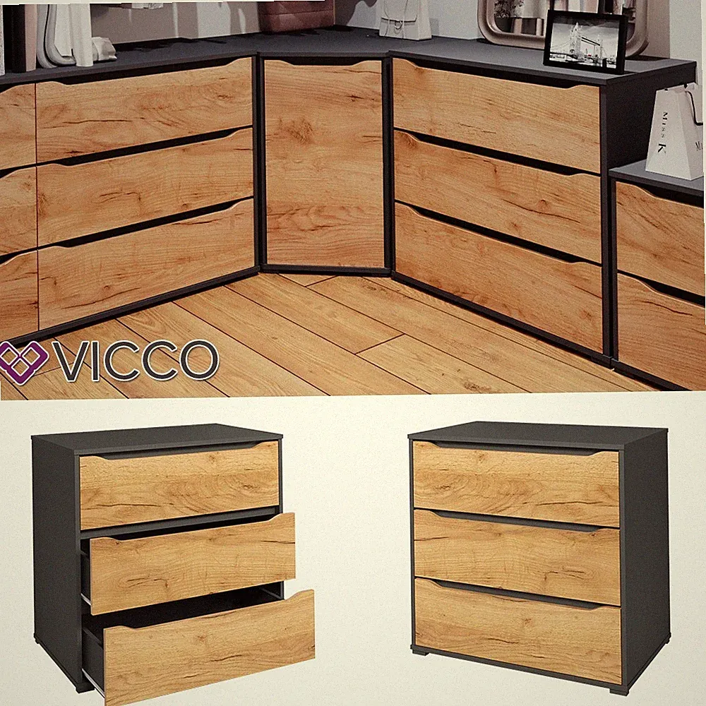Kommode Ruben 80 x 78 cm Anthrazit Eiche Sideboard Vicco