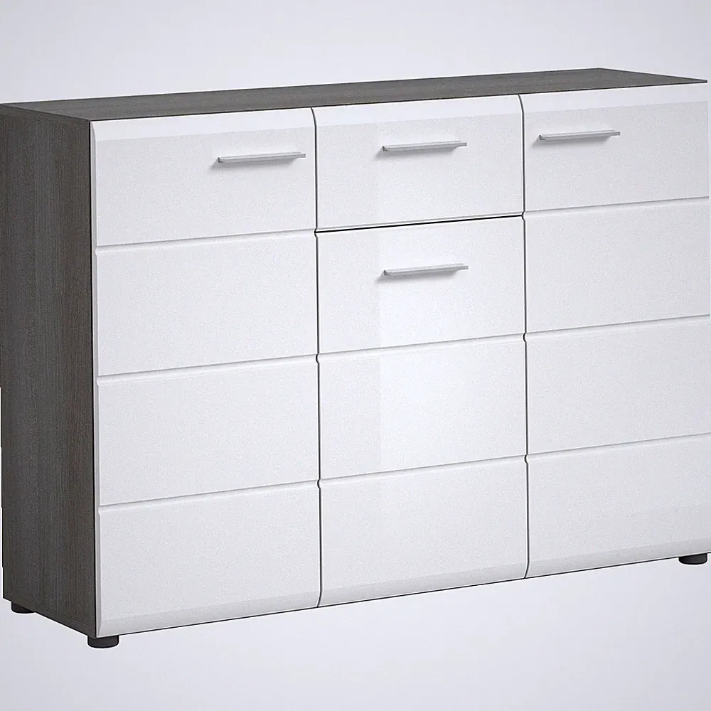 Kommode SALSA - weiß Hochglanz - Rauchsilber - 120 cm Sideboard Kommode TV