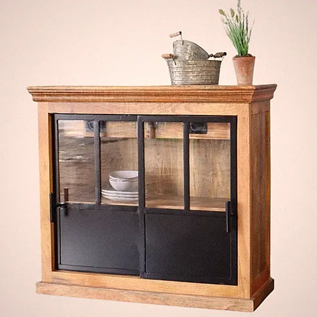 Kommode Schiebetüren HOXT Industrial Anrichte massiv Mangoholz & Eisen Design