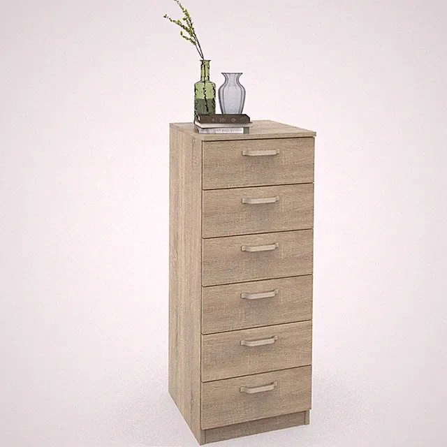 Kommode Schlafzimmer, Hochkommode mit 6 Schubladen, 110x40x40 cm Briebe Prakt