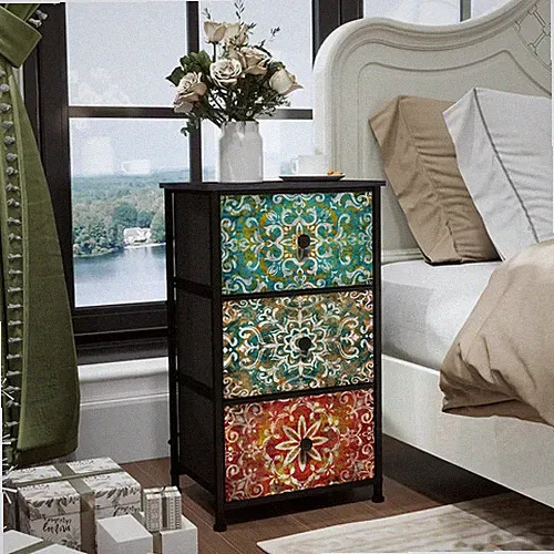Kommode Schlafzimmer mit 3 Stoff Bohemian Print, kleiner Stauraum...