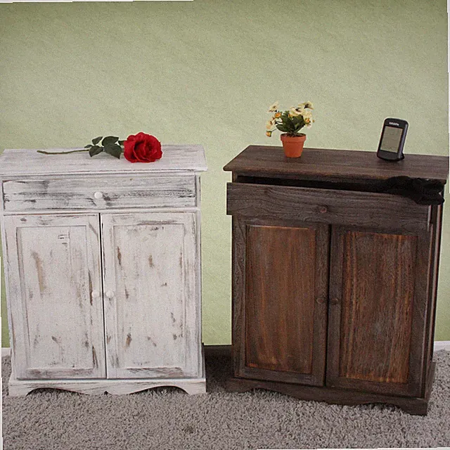 Kommode Schrank, 78x66x33cm, Shabby-Look, Vintage, weiß, braun, dunkelgrau
