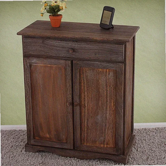 Kommode Schrank, 78x66x33cm, Shabby-Look, Vintage, weiß, braun, dunkelgrau