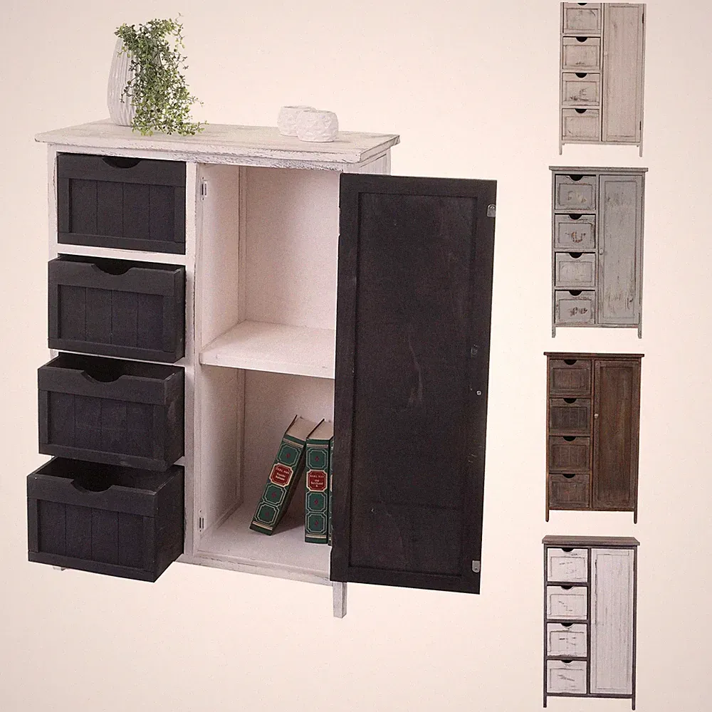 Kommode Schrank, 82x55x30cm, Shabby-Look, Vintage grau braun weiß