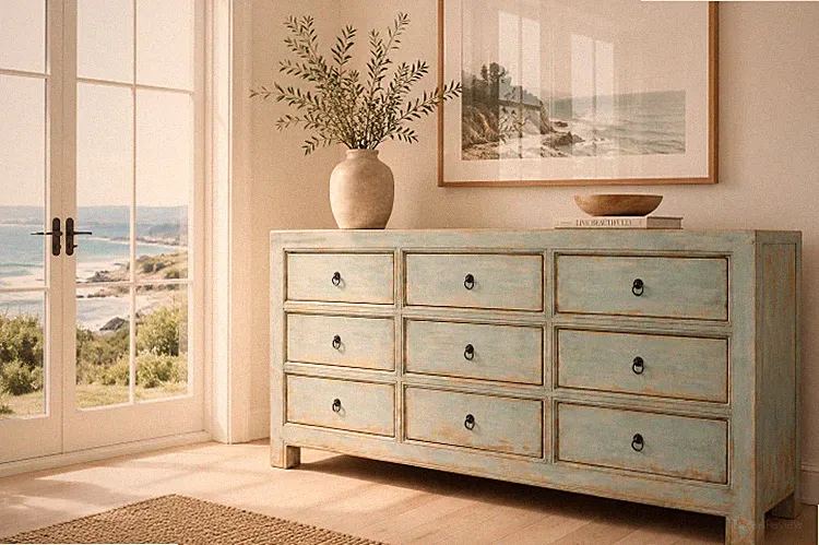 Kommode Schrank Anrichte aus massivholz Shabby Chic hellblau landhausstil
