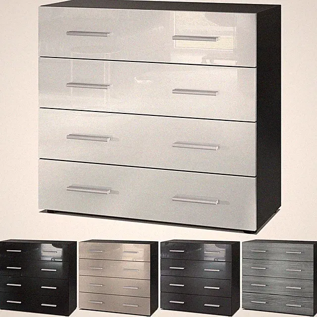 Kommode Schrank Anrichte Sideboard Pavos in Schwarz - Hochglanz & Naturtöne