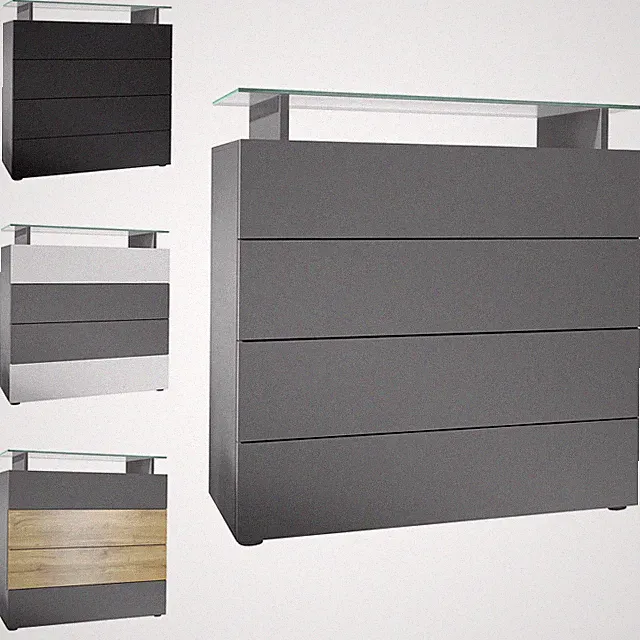 Kommode Schrank Anrichte Sideboard Pavos V2 in Anthrazit - Hochglanz & Naturtöne