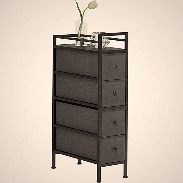 Kommode Schrank mit 4 Schubladen aus Vliesstoff Schmal Aufbewahrungsschrank