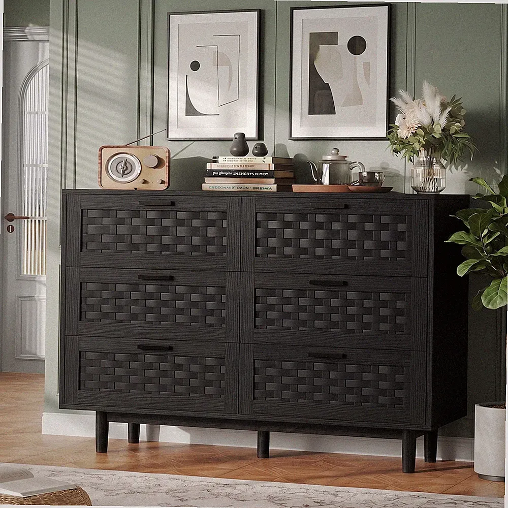 Kommode Schrank mit 6 Schubladen 115x40x80cm Essschrank Sideboard Schwarzes