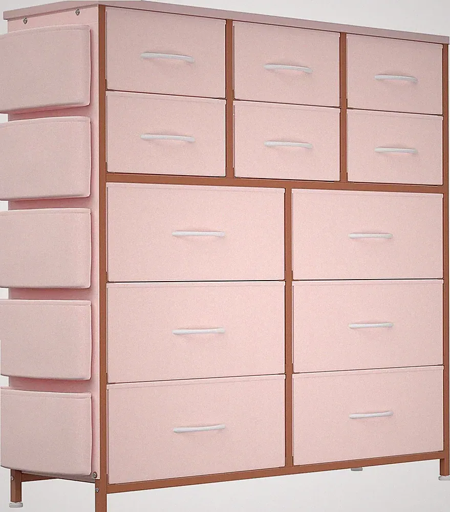 Kommode Schrank Sideboard mit 12 Schubladen aus Stoff mit Griffen Metallrahmen