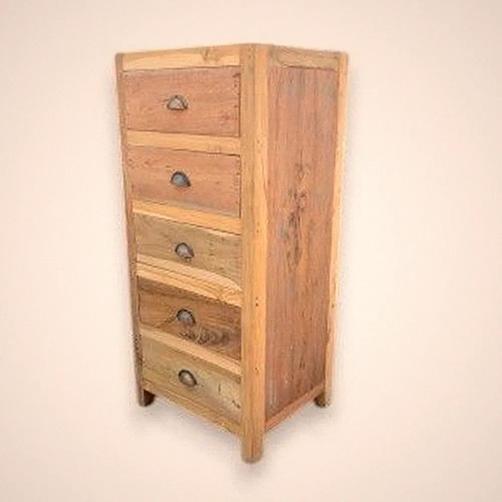 Kommode Schrank Teakholz 110 cm hoch B: 48 cm 5 Schubladen Handarbeit Upcycling