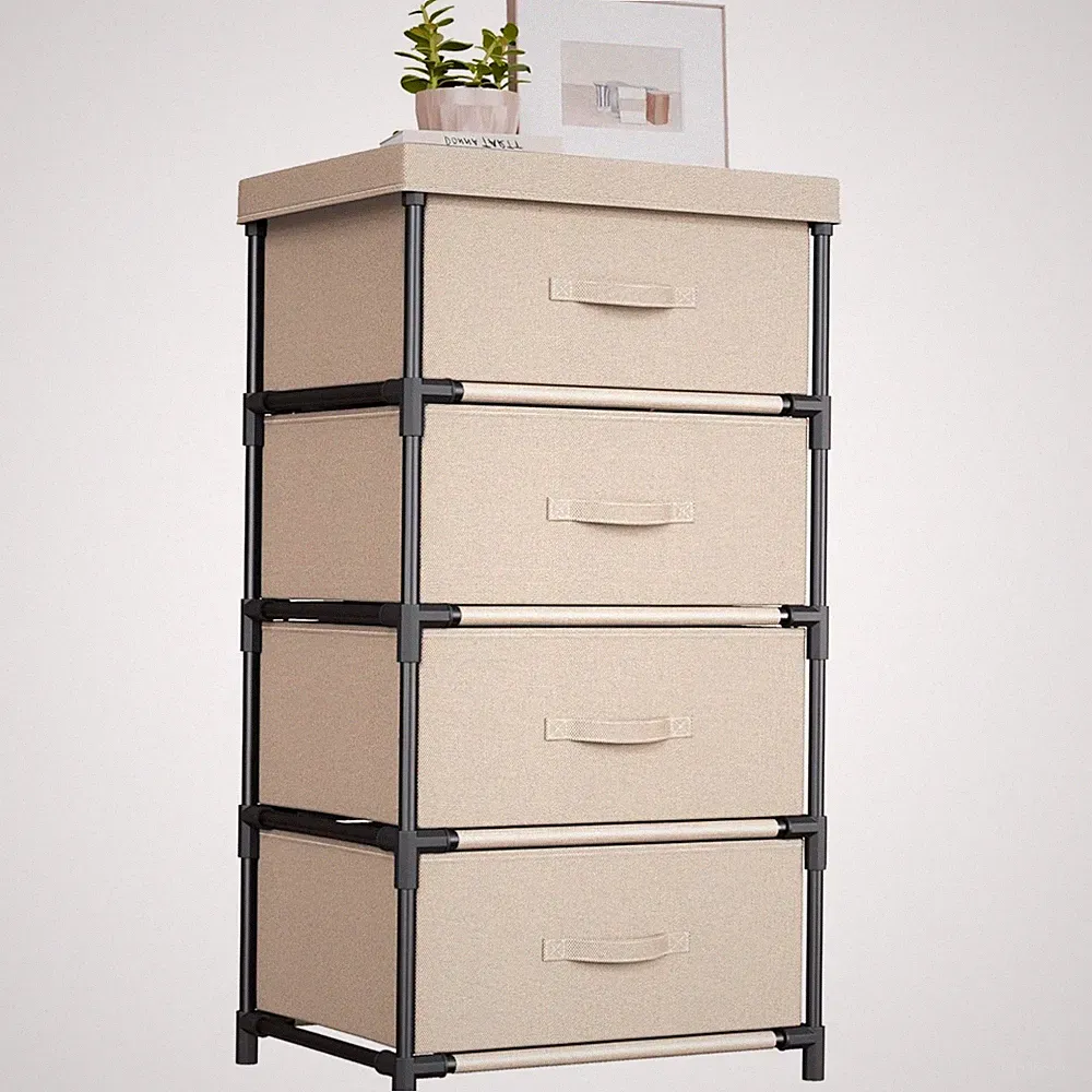Kommode Schubladen Aufbewahrungsschrank Stauraum Stoff Kommode Beige