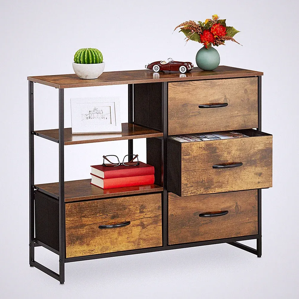Kommode Schubladenkommode Sideboard Hochkommode 4 Fächer Metallrahmen Highboard