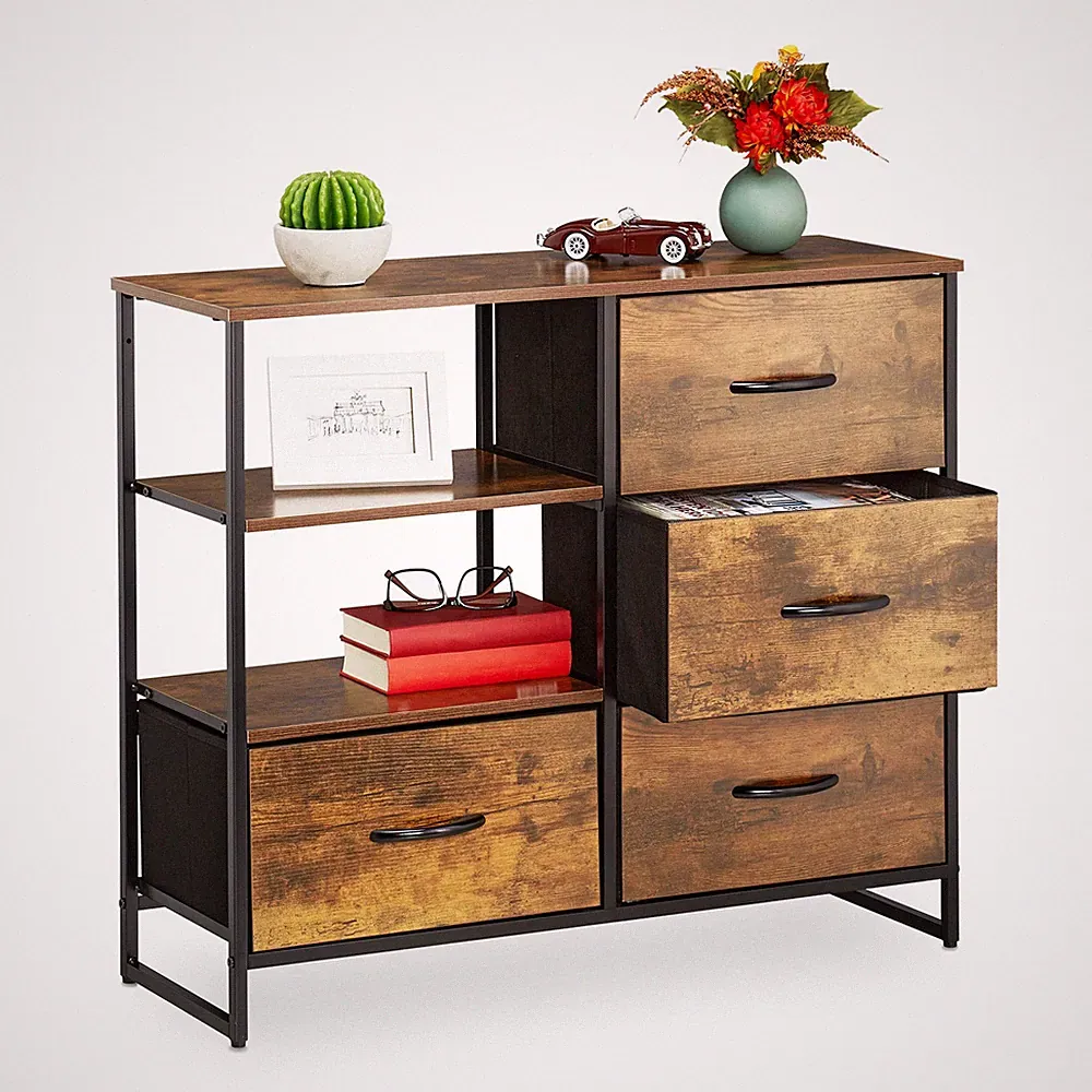 Kommode Schubladenkommode Sideboard Hochkommode 4 Fächer Metallrahmen Highboard