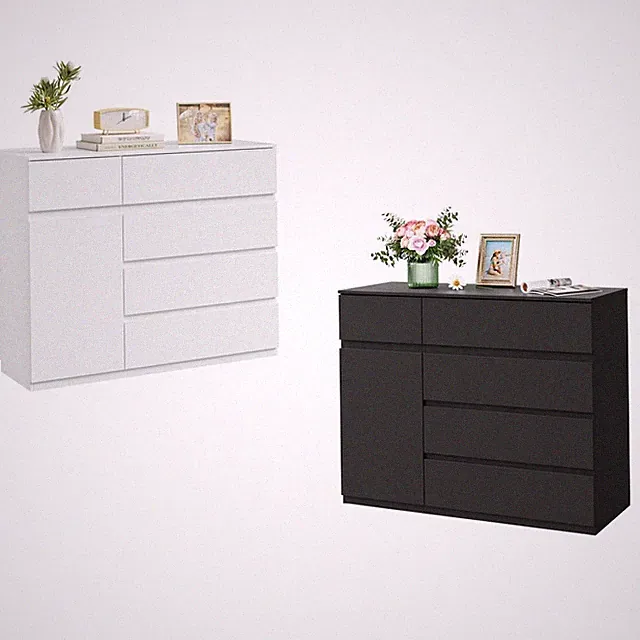 Kommode Schubladenschrank mit 5 Schubladen Tür Verstellbarer Ablage 100x80x40 cm
