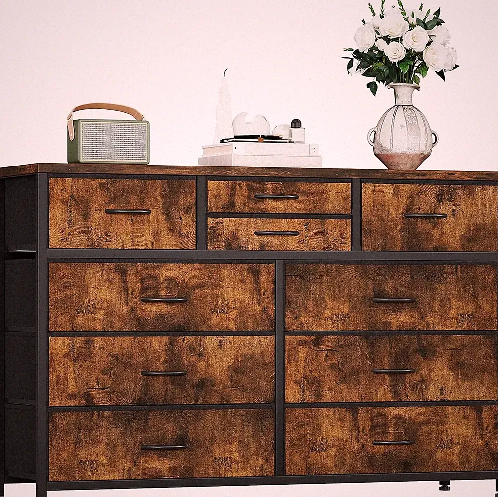 Kommode Schubladenschrank Sideboard mit 10 Stoffschubladen Metallrahme TV-Möbel