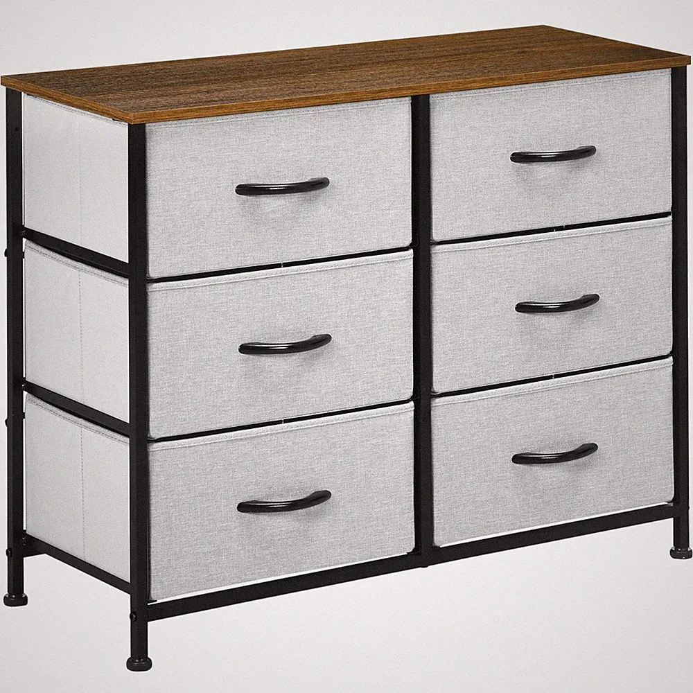 Kommode Schubladenschrank Sideboard mit 6 klappbaren Stoffschubladen, Grau