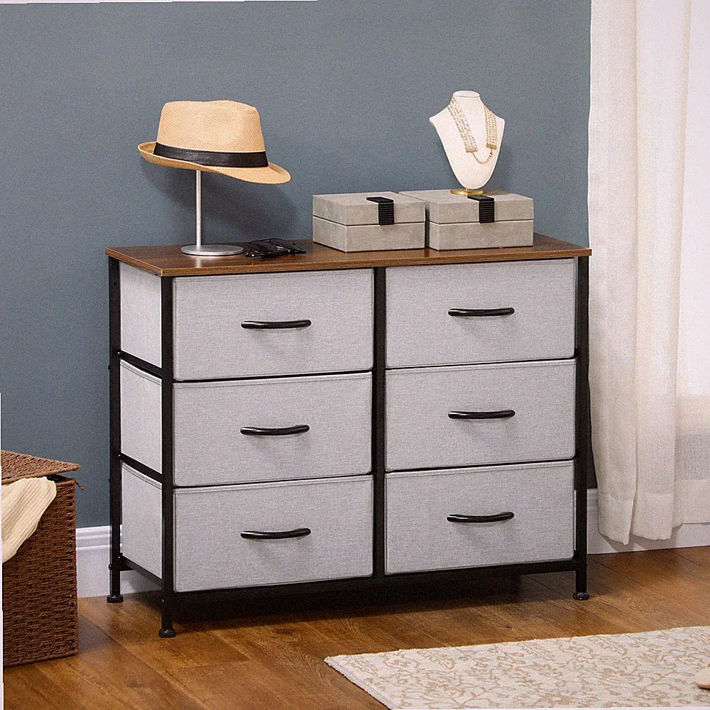 Kommode Schubladenschrank Sideboard mit 6 klappbaren Stoffschubladen Refurbished