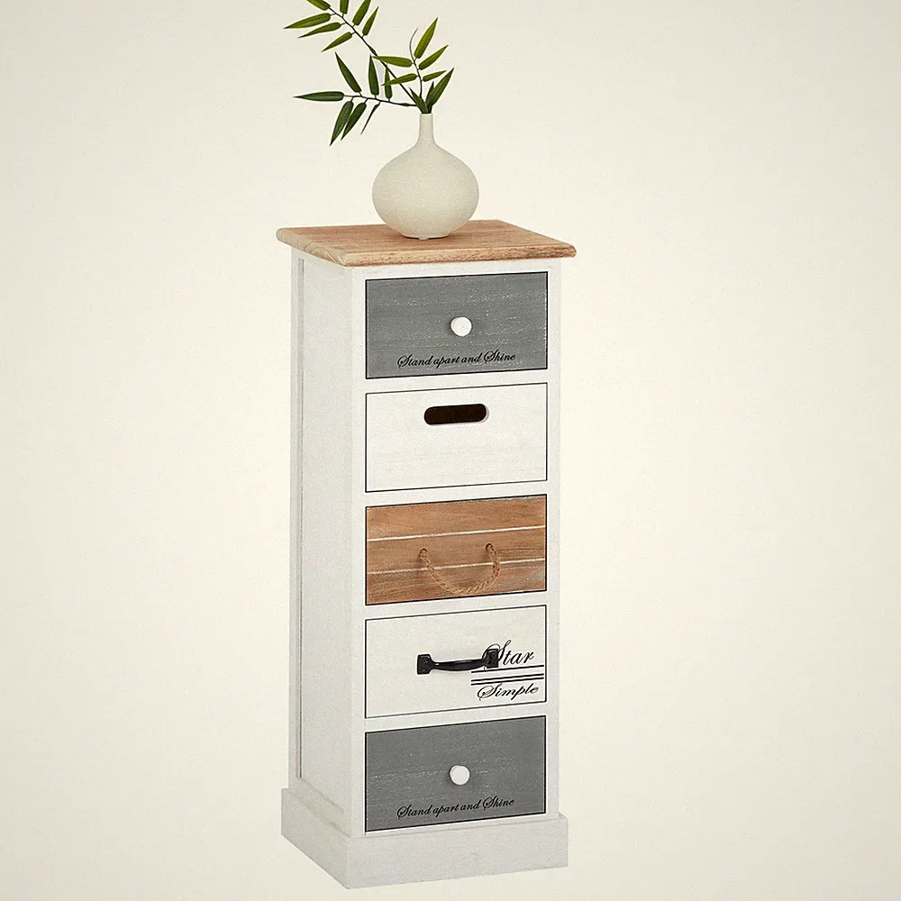 Kommode Schubladenschrank Standregal Holzregal 5 Schubladen Vintage Shabby chic